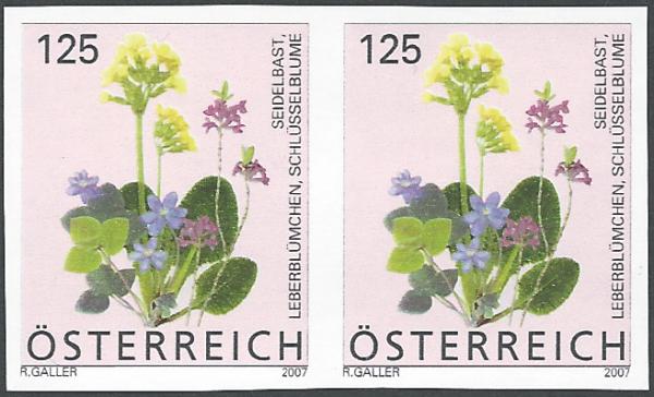 Imperforate pair of postage stamps "Spring flowers"